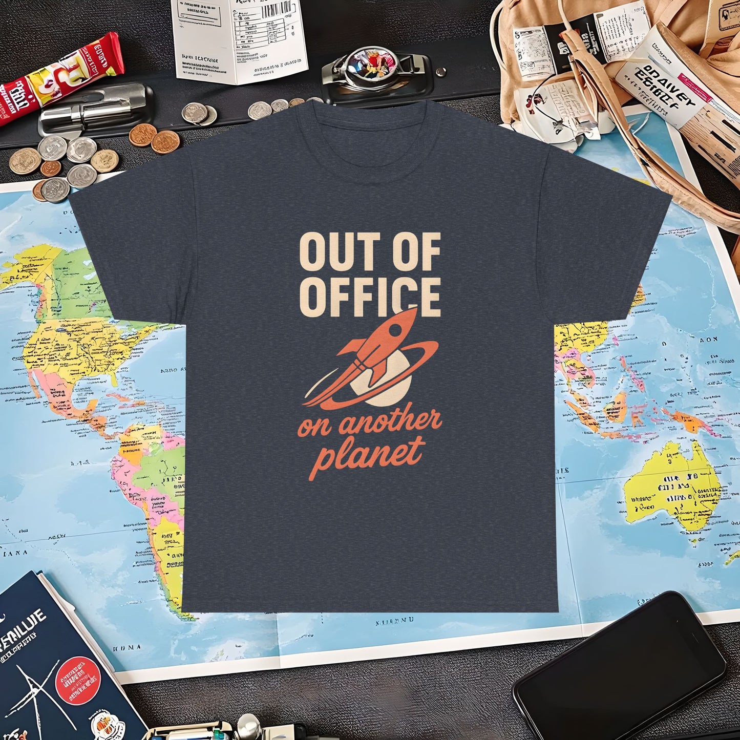 Out of Office, On Another Planet – Retro Rocket Escape Tee Air Travel T-Shirts | Jetsetter, Airport, and International Flight Tees