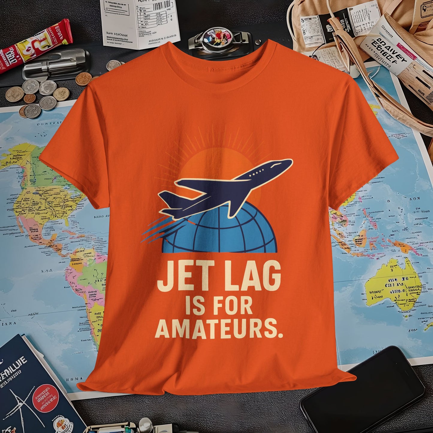 Jet Lag Is for Amateurs Vintage Jet Airplane Globe Bold Quote T-Shirt Air Travel T-Shirts | Jetsetter, Airport, and International Flight Tees