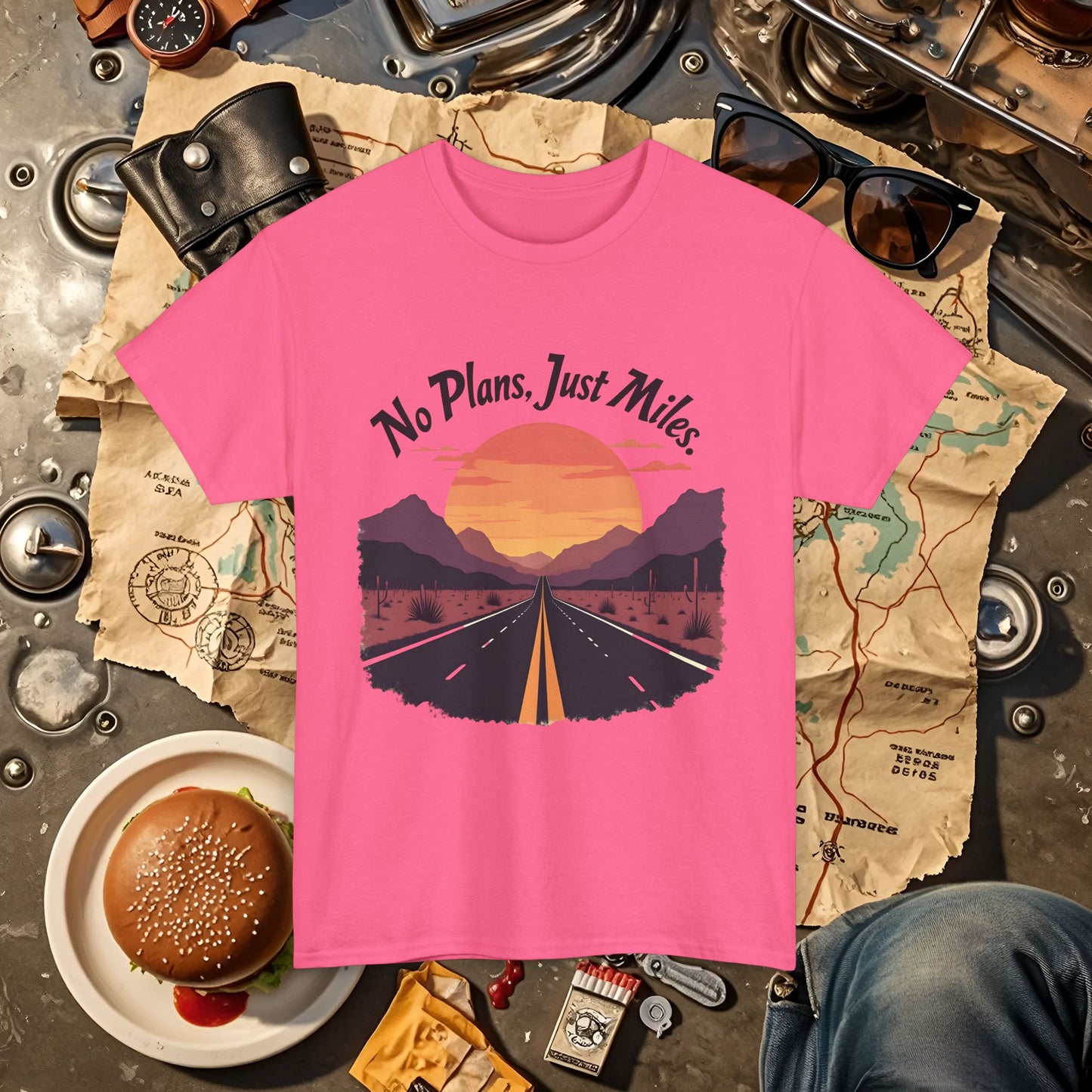 No Plans, Just Miles Adventure Road Unisex Cotton Tee - Travel Shirt, Road Trip Tee, Travel Lover Gift, Nature Lover Shirt, Vacation T-Shirt, Charity Donation