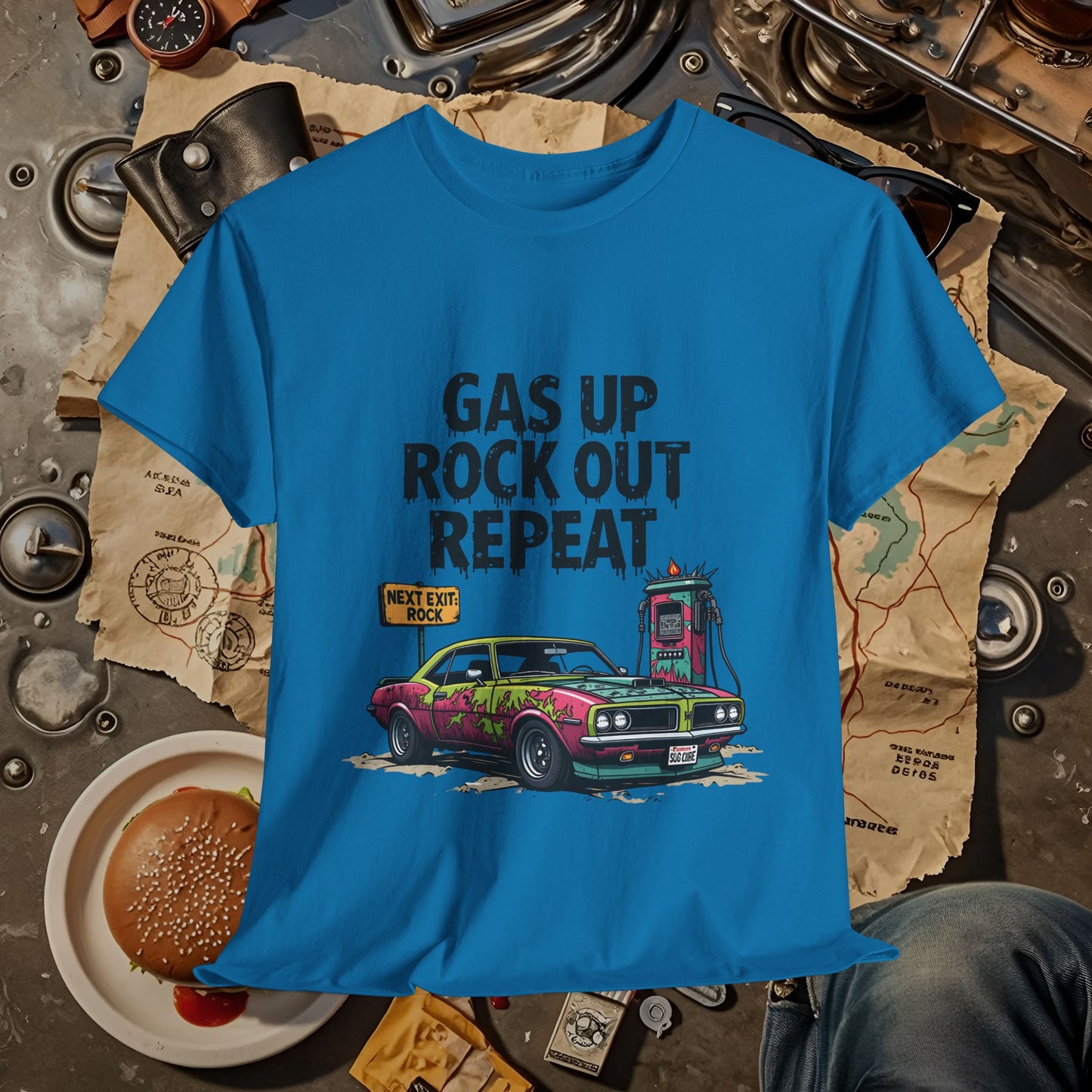 Gas Up, Rock Out and Repeat Road Trip & Vehicle Travel T-Shirts | Car, RV, and Motorcycle Adventure Tees