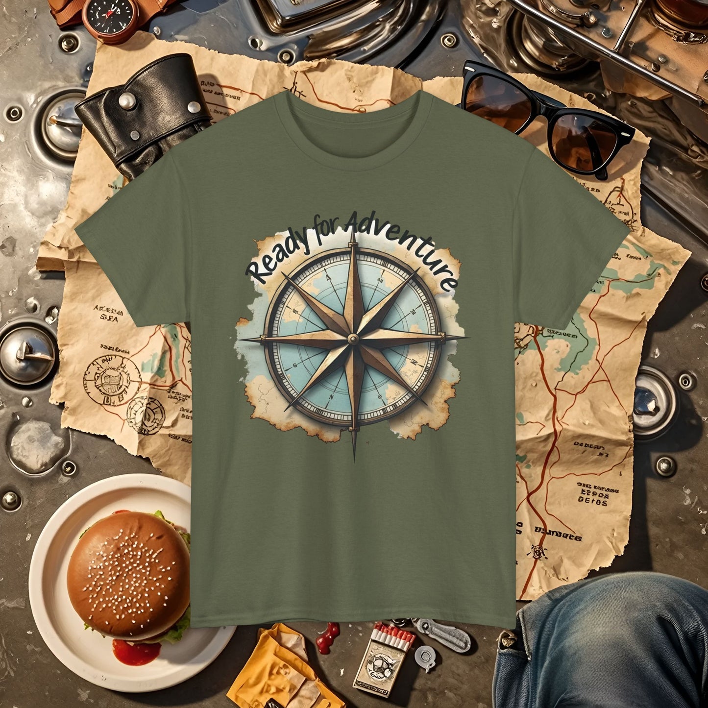 Ready for Adventure Compass Road Trip & Vehicle Travel T-Shirts | Car, RV, and Motorcycle Adventure Tees