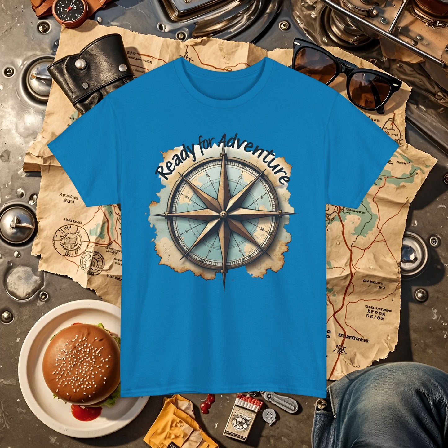 Ready for Adventure Compass Road Trip & Vehicle Travel T-Shirts | Car, RV, and Motorcycle Adventure Tees