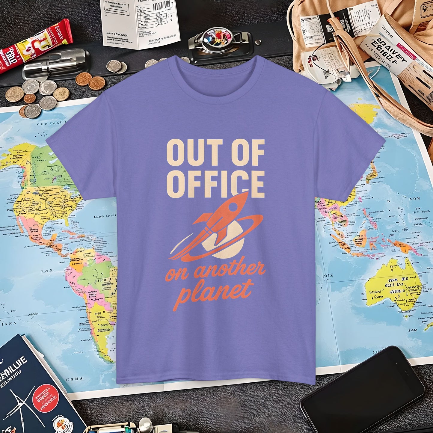 Out of Office, On Another Planet – Retro Rocket Escape Tee Air Travel T-Shirts | Jetsetter, Airport, and International Flight Tees