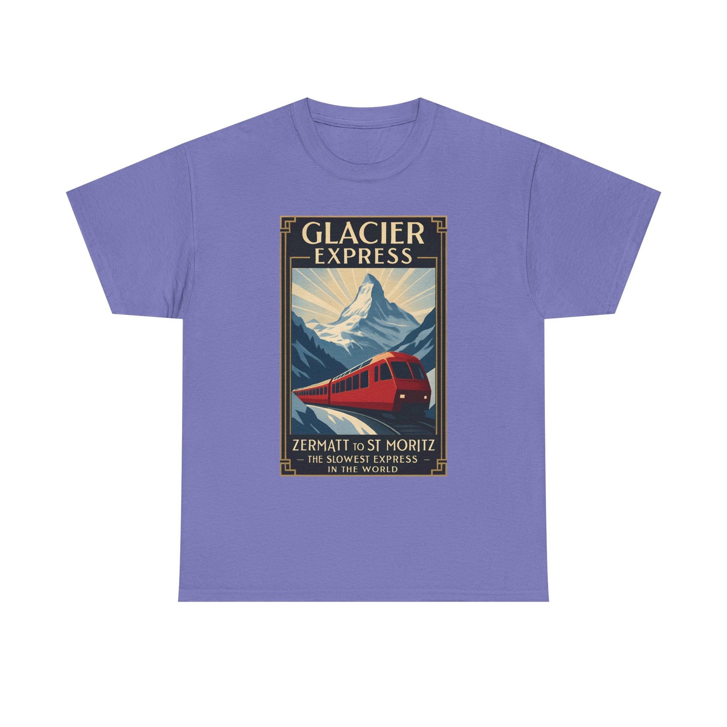 Glacier Express – Art Deco Alpine Train Adventure Tee Road Trip & Vehicle Travel T-Shirts | Car, RV, and Motorcycle Adventure Tees