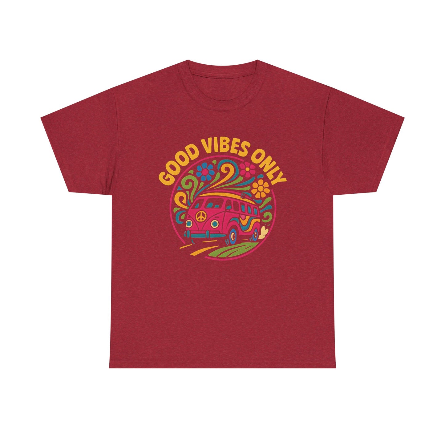 Good Vibes Only T-Shirt – Retro Hippie Van with 70s-Inspired Positivity Road Trip & Vehicle Travel T-Shirts | Car, RV, and Motorcycle Adventure Tees