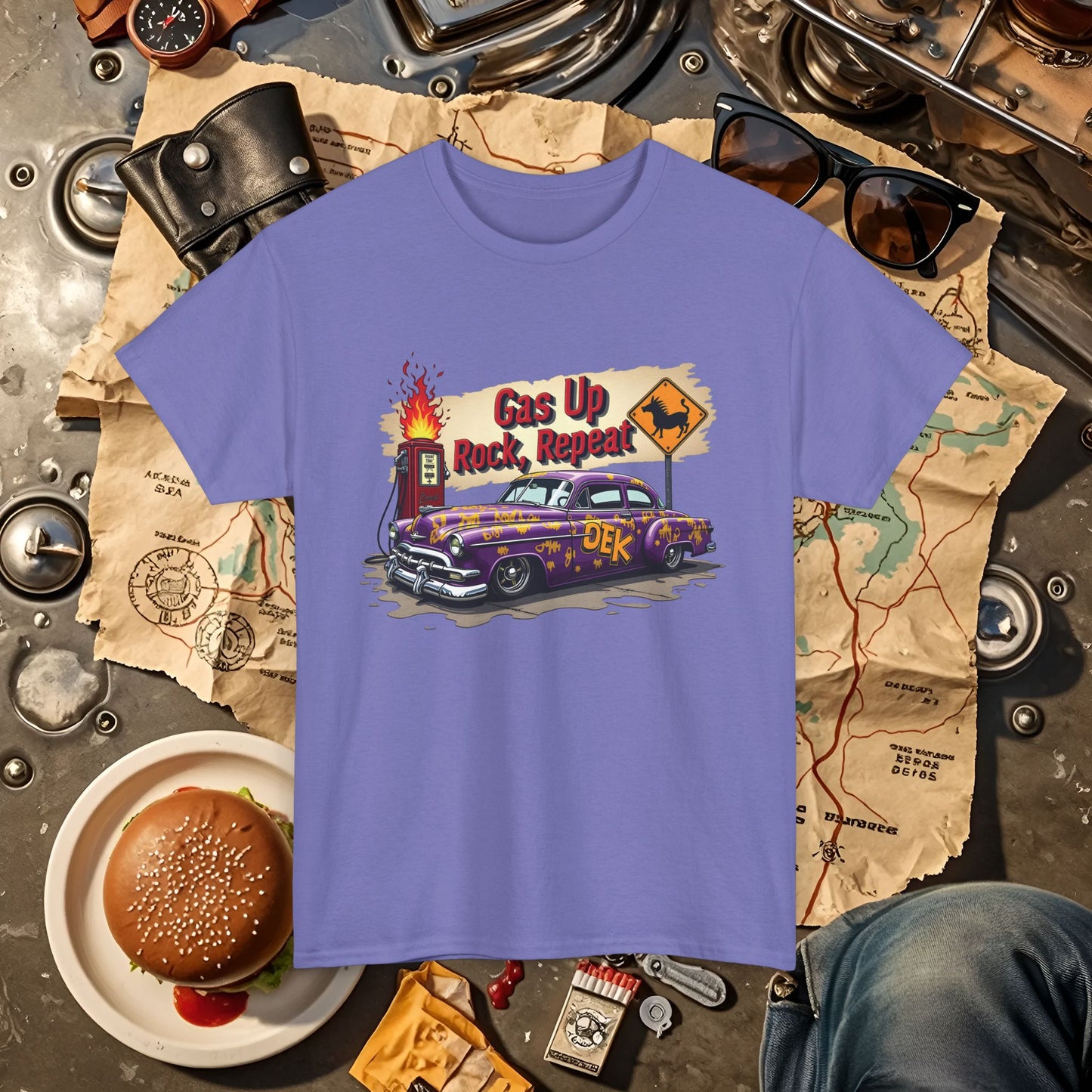 Gas Up, Rock and Repeat Road Trip & Vehicle Travel T-Shirts | Car, RV, and Motorcycle Adventure Tees