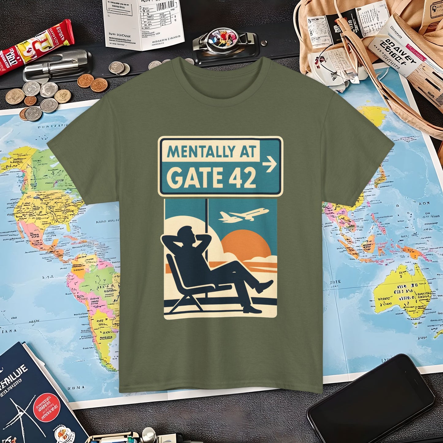 Mentally at Gate 42 Tee – Retro Airport Daydream Vibes Shirt Air Travel T-Shirts | Jetsetter, Airport, and International Flight Tees