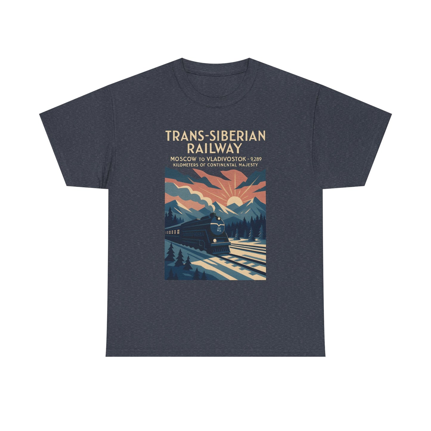 Trans-Siberian Twilight – Art Deco Russian Train Journey Tee Road Trip & Vehicle Travel T-Shirts | Car, RV, and Motorcycle Adventure Tees
