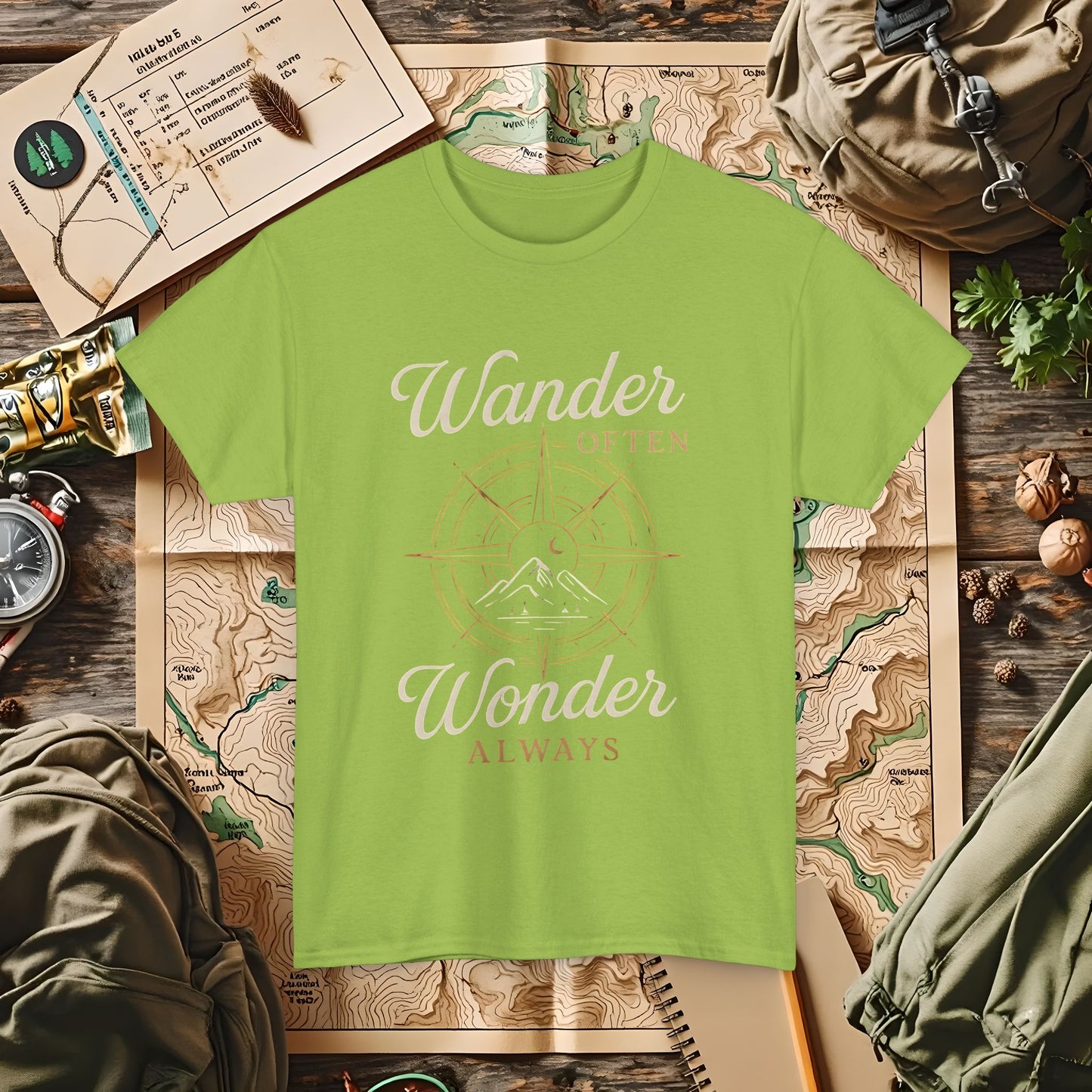 Wander Often, Wonder Always – Compass Quote Travel Tee | Camping, Hiking, Rafting & Kayaking Tees for Nature Lovers