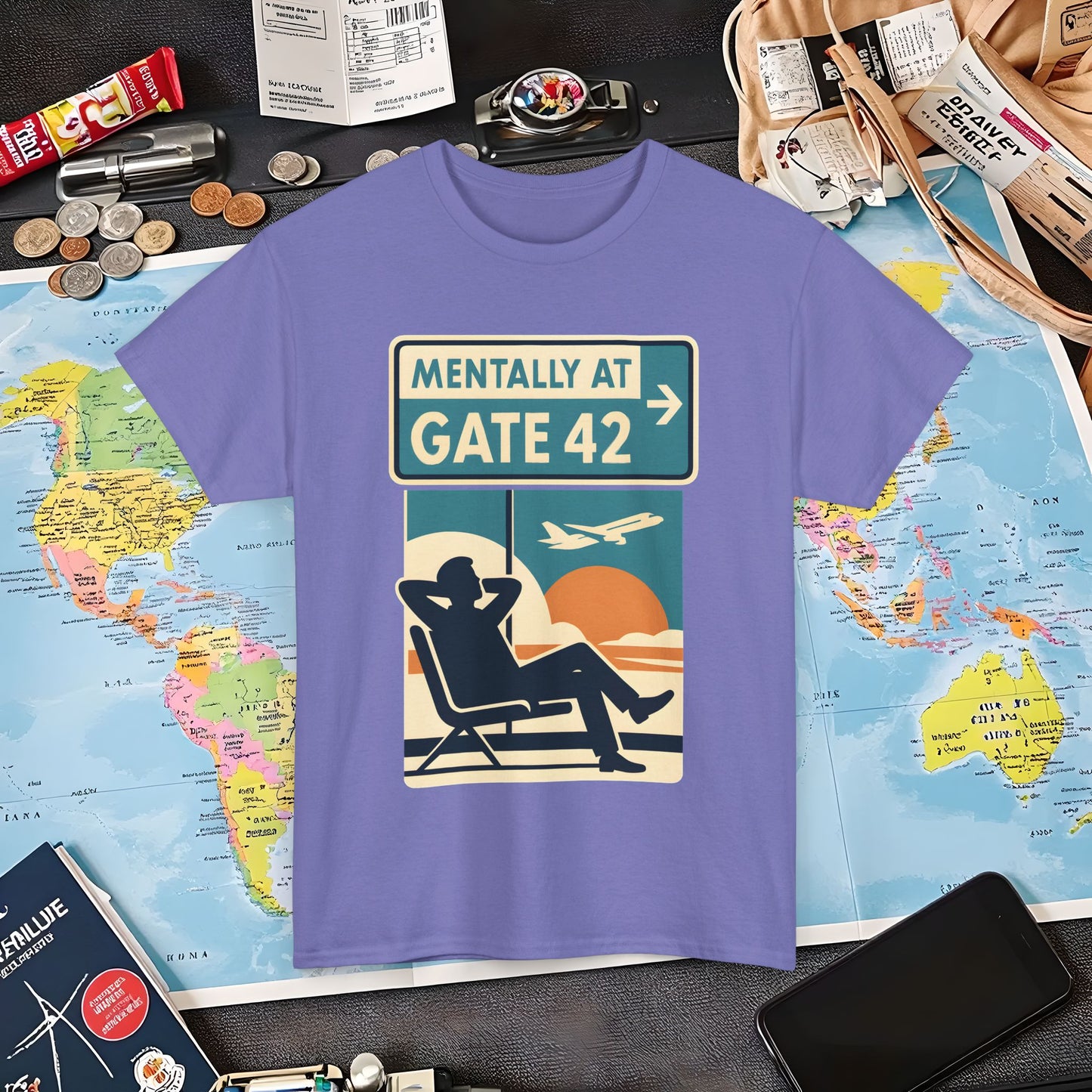 Mentally at Gate 42 Tee – Retro Airport Daydream Vibes Shirt Air Travel T-Shirts | Jetsetter, Airport, and International Flight Tees