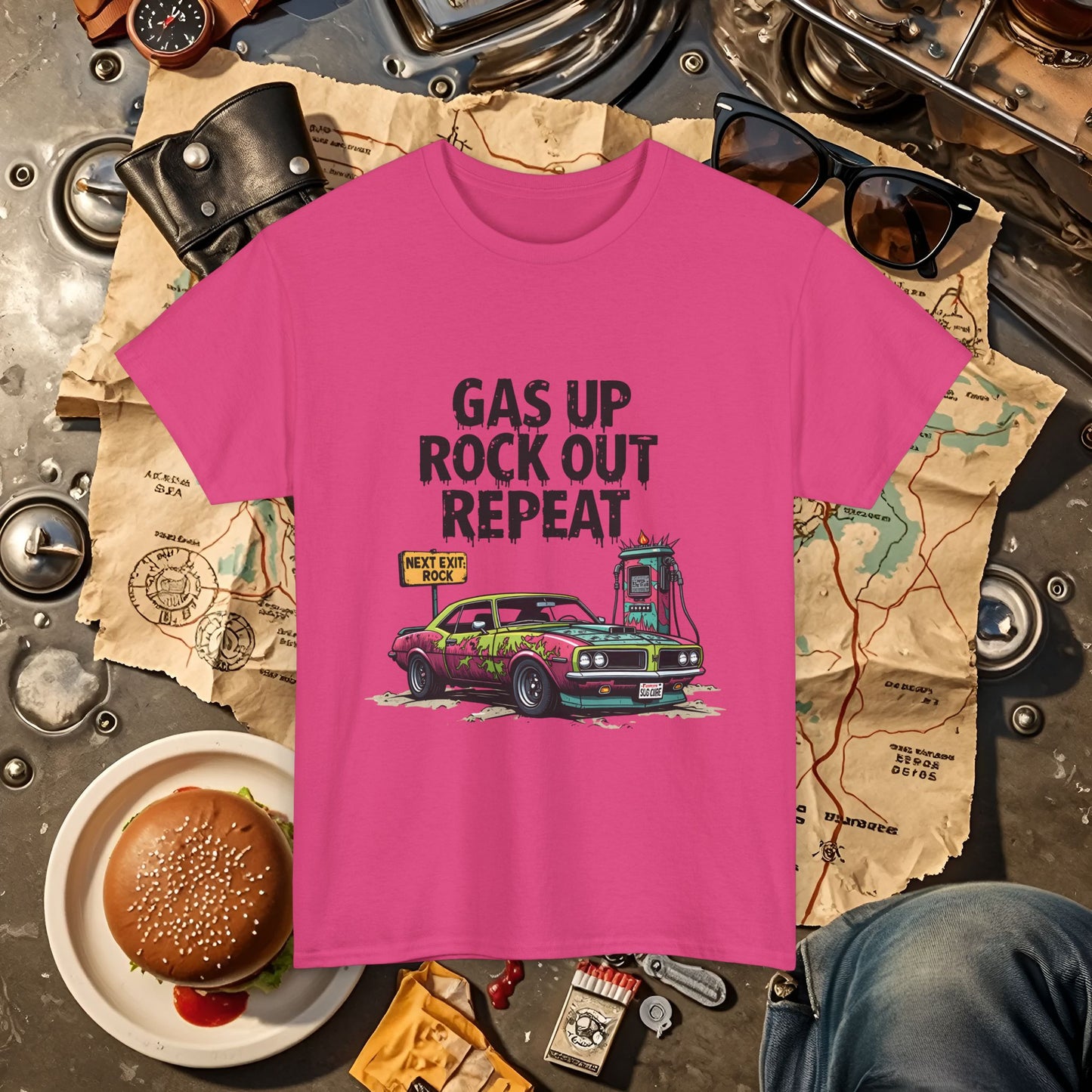 Gas Up, Rock Out and Repeat Road Trip & Vehicle Travel T-Shirts | Car, RV, and Motorcycle Adventure Tees