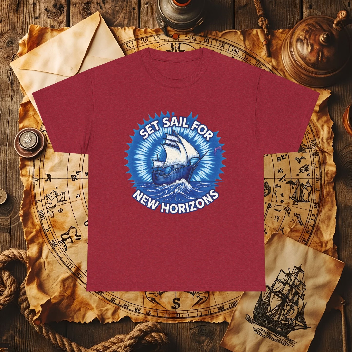 Set Sail for New Horizons T-Shirt – Old Tall Ship on Rough Water Design | Funny & Stylish Tees for Ocean Adventures