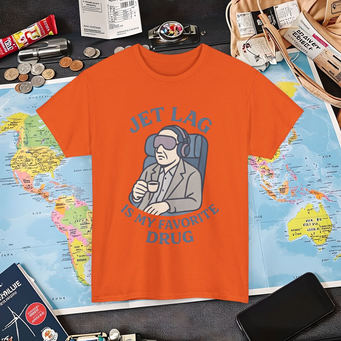 Jet Lag Is My Favorite Drug – Vintage Espresso & Travel Vibes Tee Air Travel T-Shirts | Jetsetter, Airport, and International Flight Tees