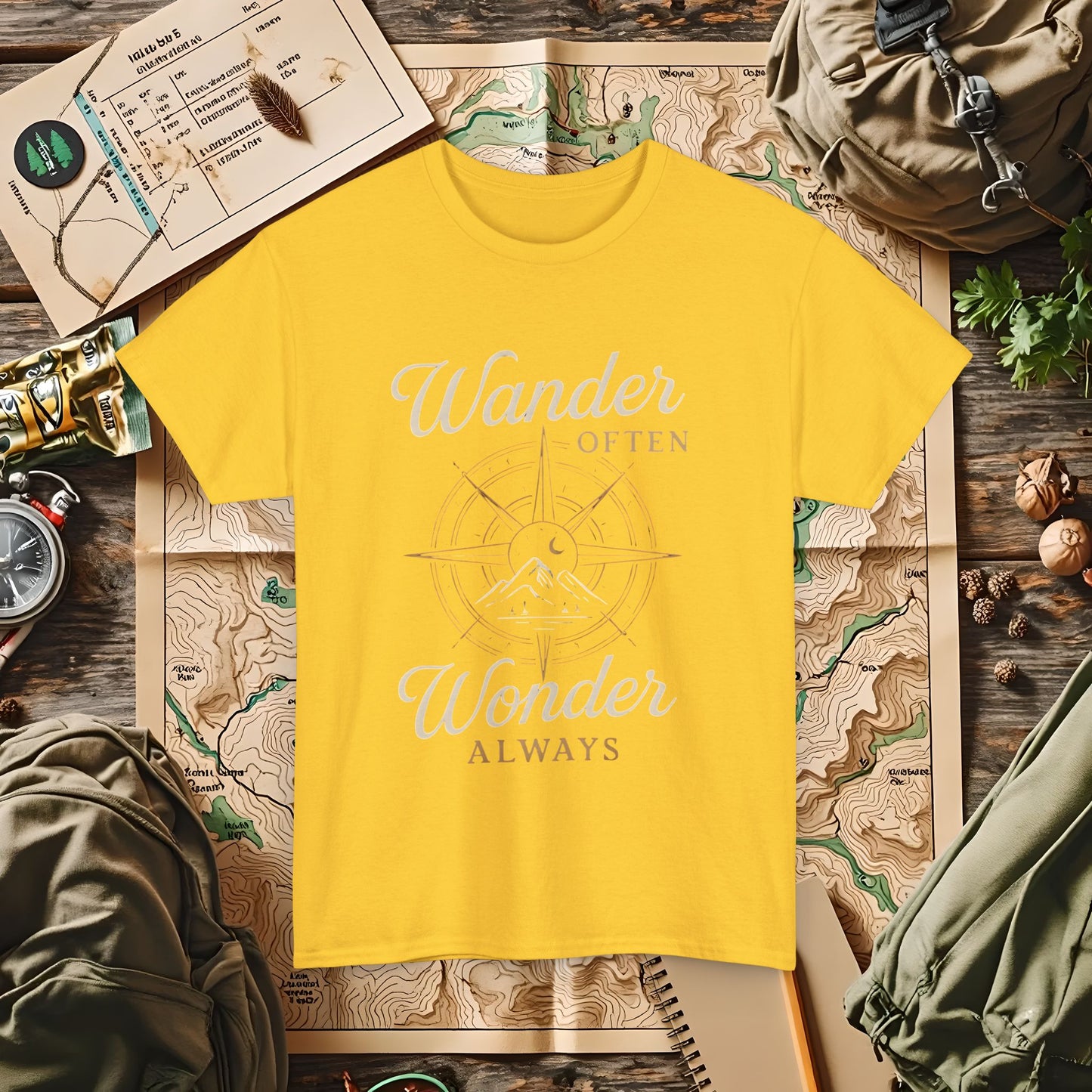 Wander Often, Wonder Always – Compass Quote Travel Tee | Camping, Hiking, Rafting & Kayaking Tees for Nature Lovers