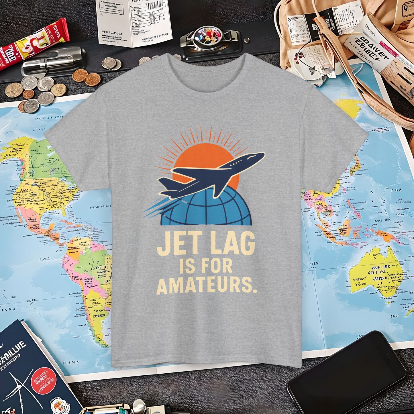 Jet Lag Is for Amateurs Vintage Jet Airplane Globe Bold Quote T-Shirt Air Travel T-Shirts | Jetsetter, Airport, and International Flight Tees