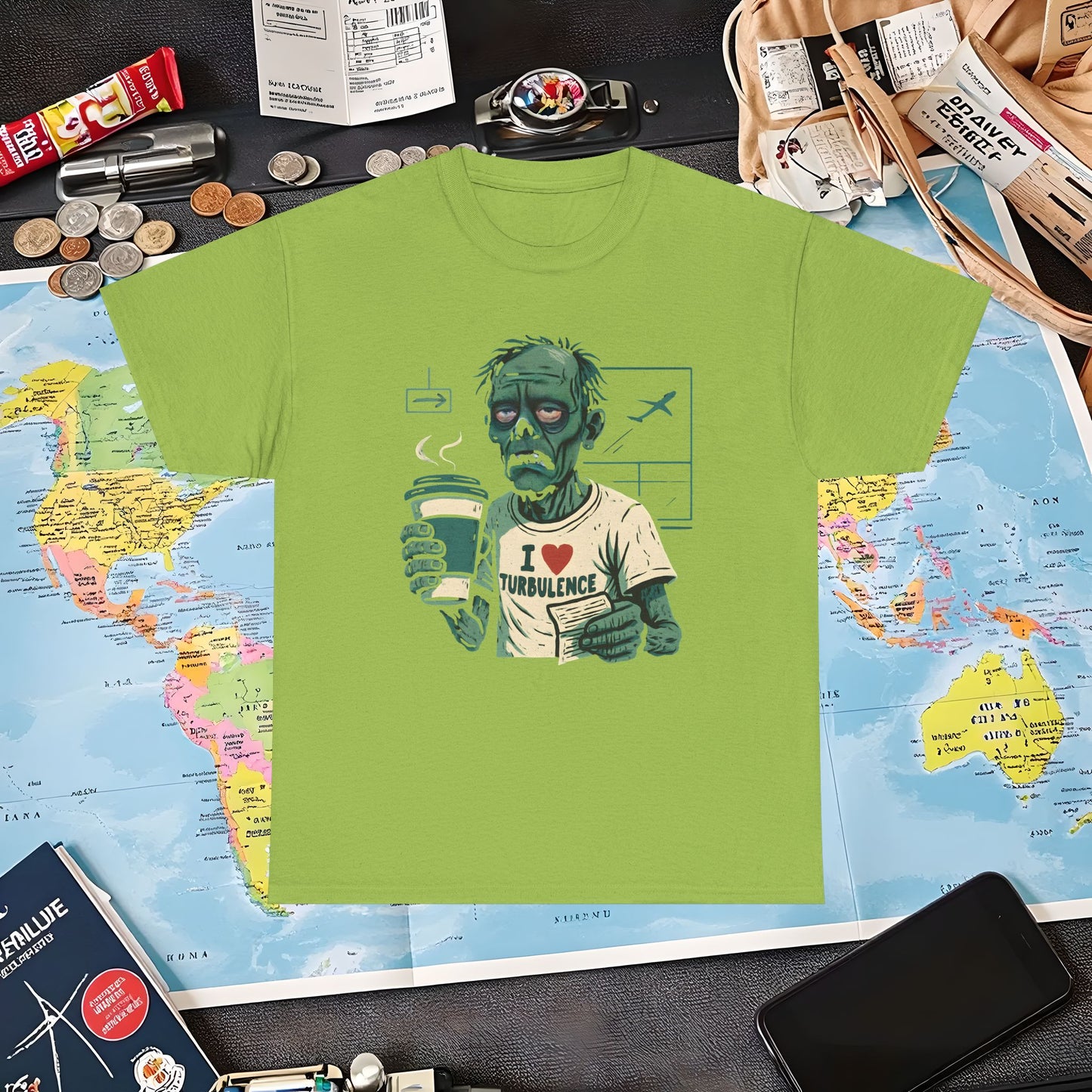 I Love Turbulence – Exhausted Zombie Traveler Coffee Tee Air Travel T-Shirts | Jetsetter, Airport, and International Flight Tees