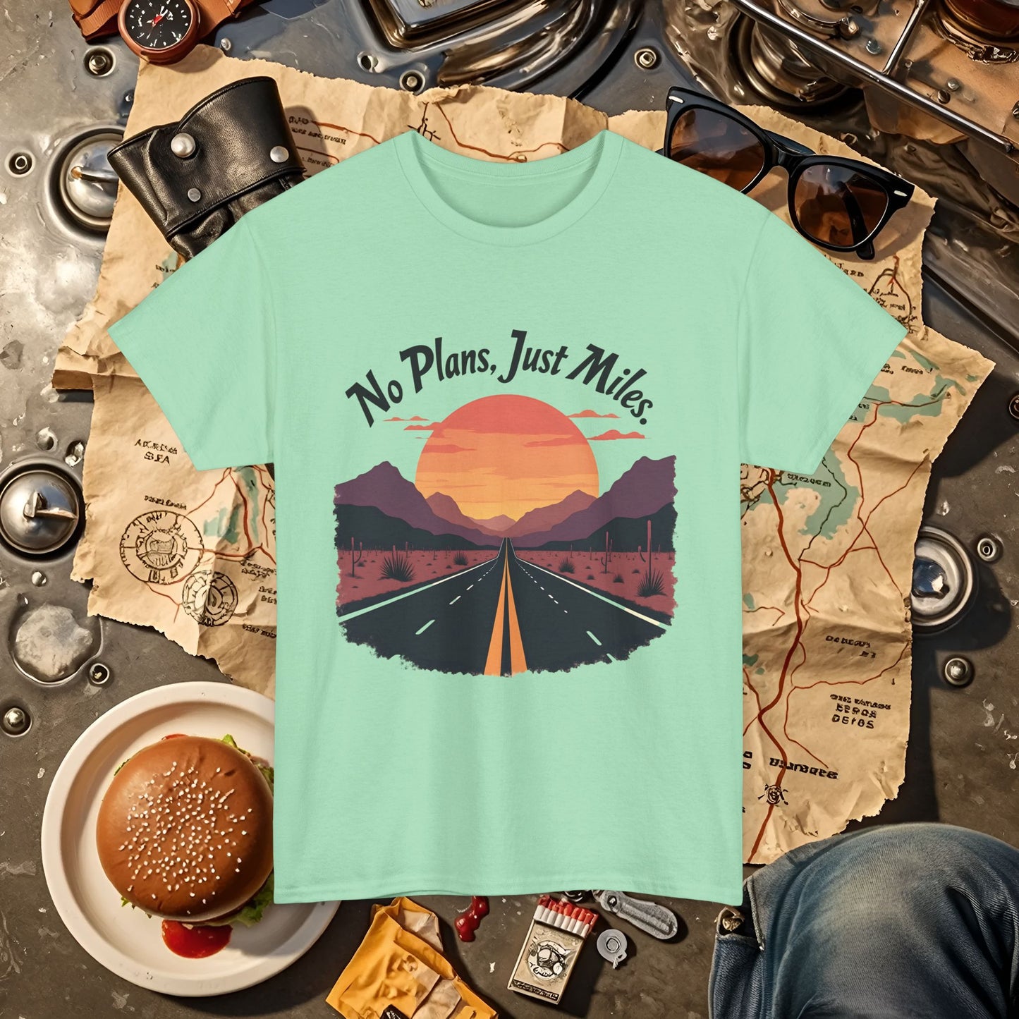 No Plans, Just Miles Adventure Road Unisex Cotton Tee - Travel Shirt, Road Trip Tee, Travel Lover Gift, Nature Lover Shirt, Vacation T-Shirt, Charity Donation
