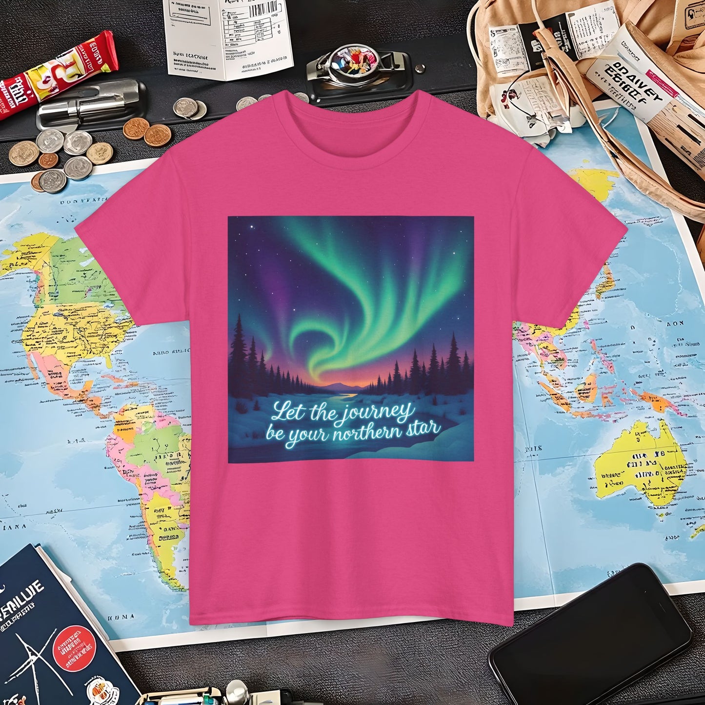 Northern Lights Journey Under the Starry Sky Air Travel T-Shirts | Jetsetter, Airport, and International Flight Tees