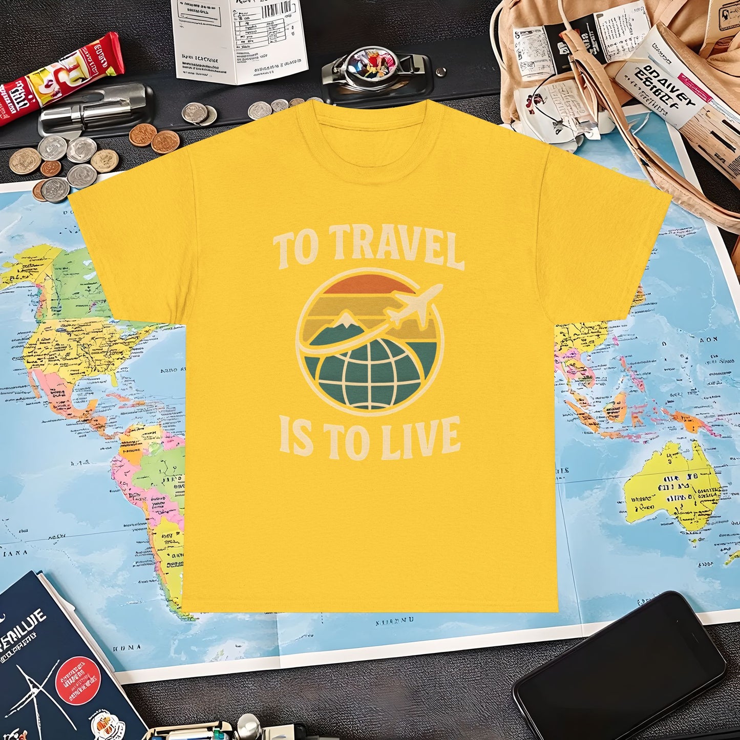 To Travel Is To Live – Vintage Globe & Airplane Travel Badge Tee (Layover Club) Air Travel T-Shirts | Jetsetter, Airport, and International Flight Tees