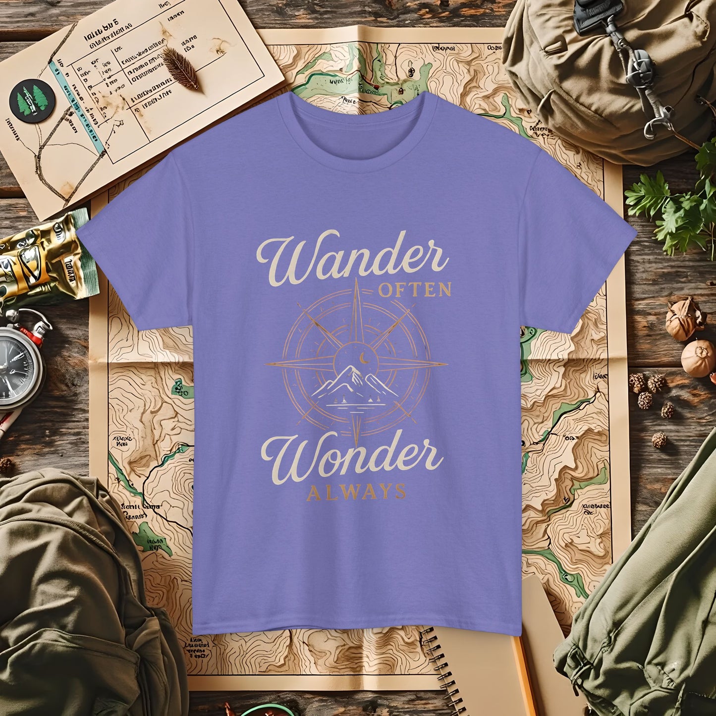 Wander Often, Wonder Always – Compass Quote Travel Tee | Camping, Hiking, Rafting & Kayaking Tees for Nature Lovers