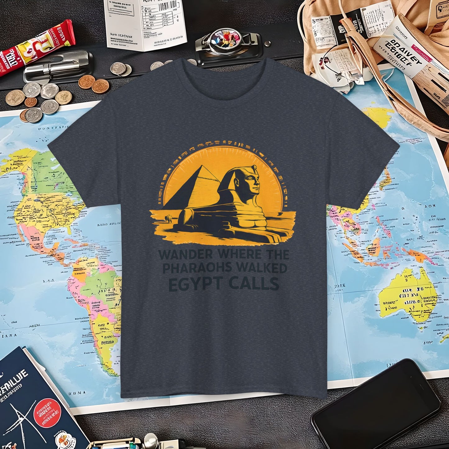 Wander Where Pharaohs Walked T-Shirt – Egypt Adventure Design Air Travel T-Shirts | Jetsetter, Airport, and International Flight Tees