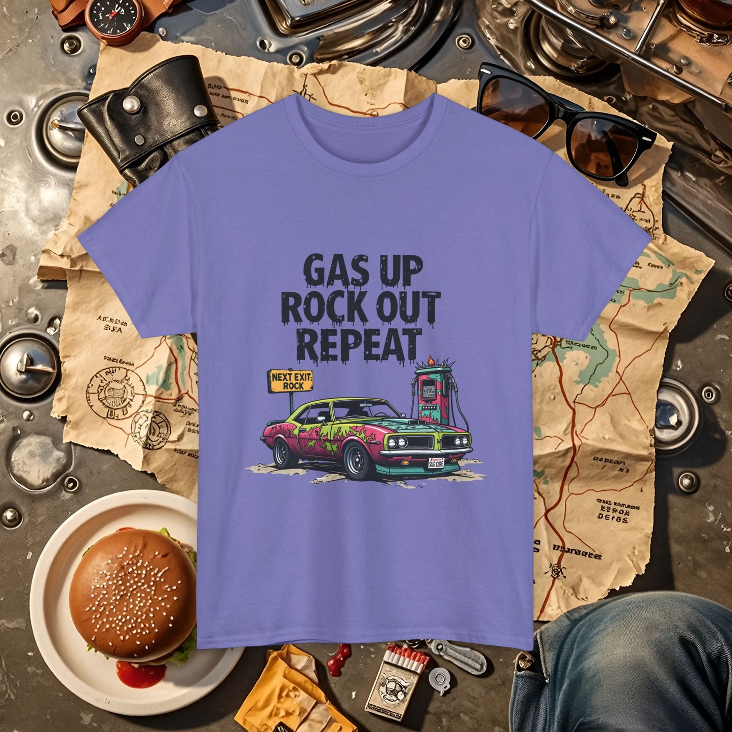 Gas Up, Rock Out and Repeat Road Trip & Vehicle Travel T-Shirts | Car, RV, and Motorcycle Adventure Tees