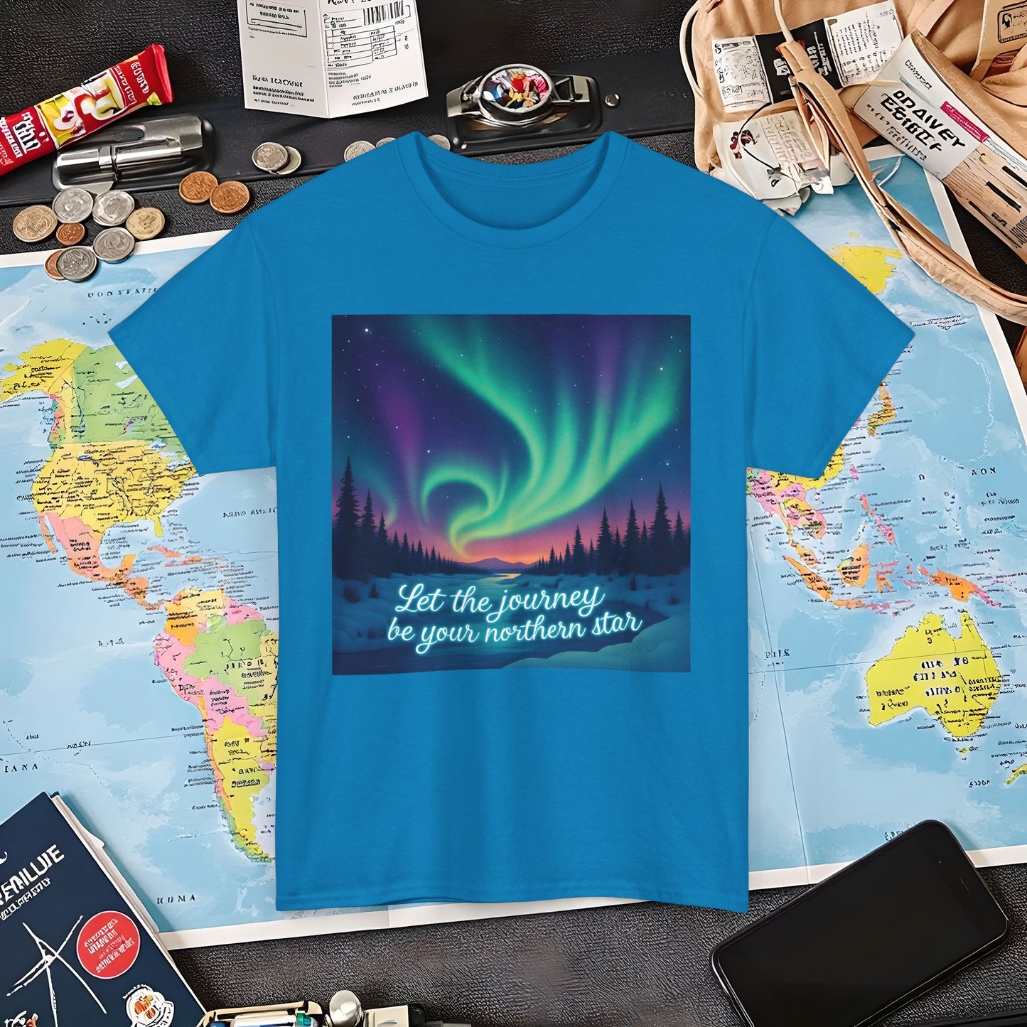 Northern Lights Journey Under the Starry Sky Air Travel T-Shirts | Jetsetter, Airport, and International Flight Tees