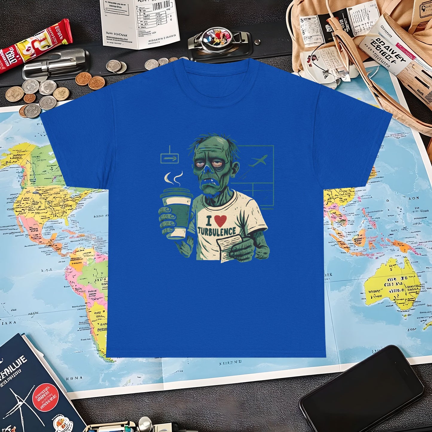 I Love Turbulence – Exhausted Zombie Traveler Coffee Tee Air Travel T-Shirts | Jetsetter, Airport, and International Flight Tees