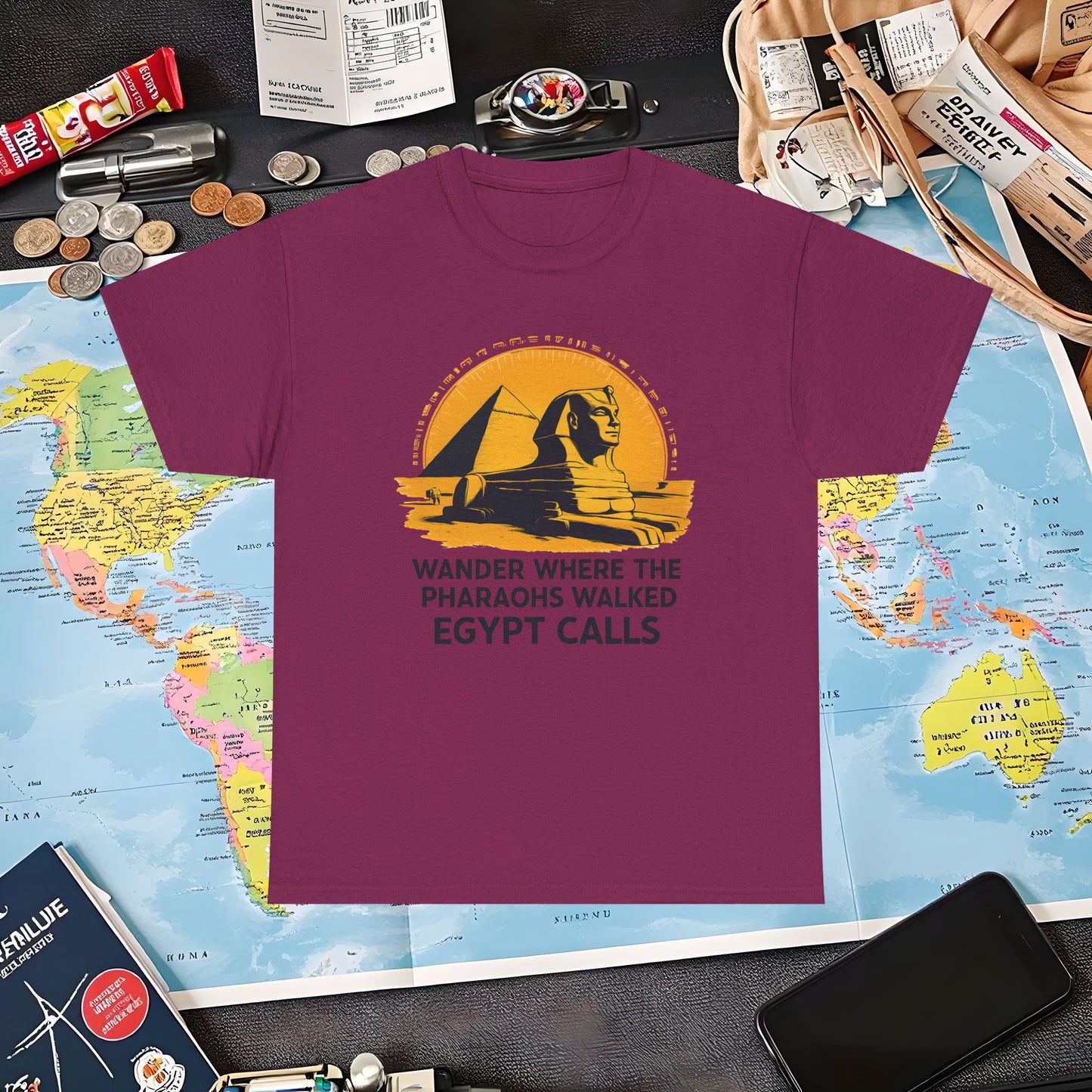 Wander Where Pharaohs Walked T-Shirt – Egypt Adventure Design Air Travel T-Shirts | Jetsetter, Airport, and International Flight Tees