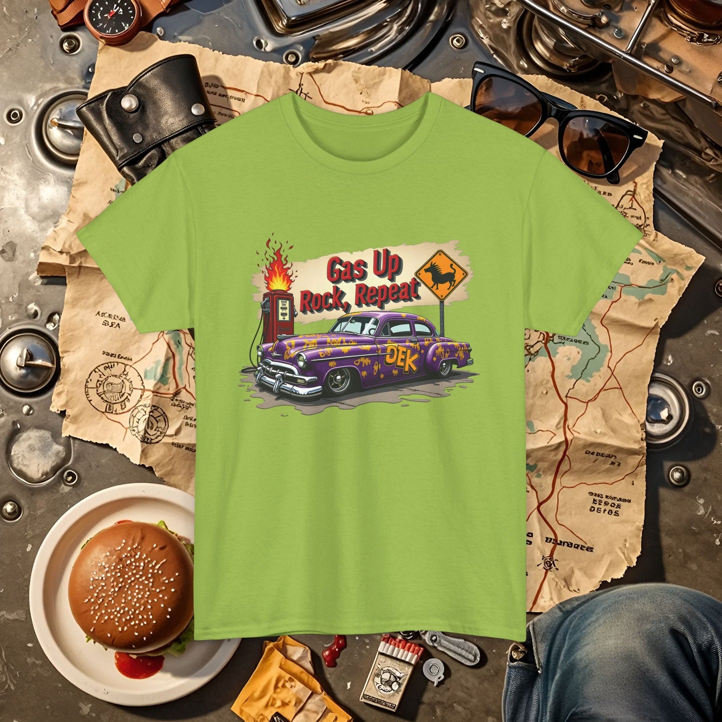Gas Up, Rock and Repeat Road Trip & Vehicle Travel T-Shirts | Car, RV, and Motorcycle Adventure Tees
