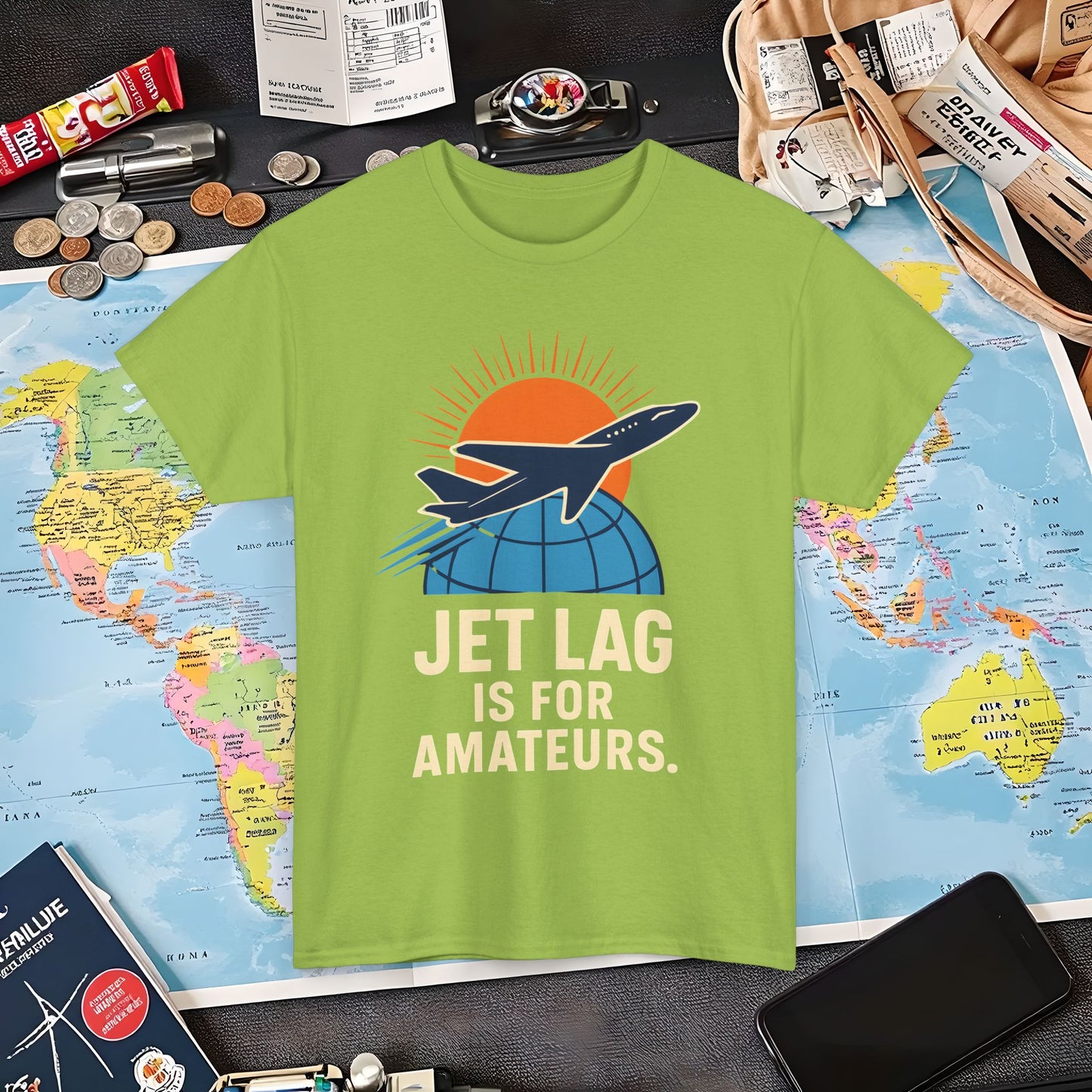 Jet Lag Is for Amateurs Vintage Jet Airplane Globe Bold Quote T-Shirt Air Travel T-Shirts | Jetsetter, Airport, and International Flight Tees