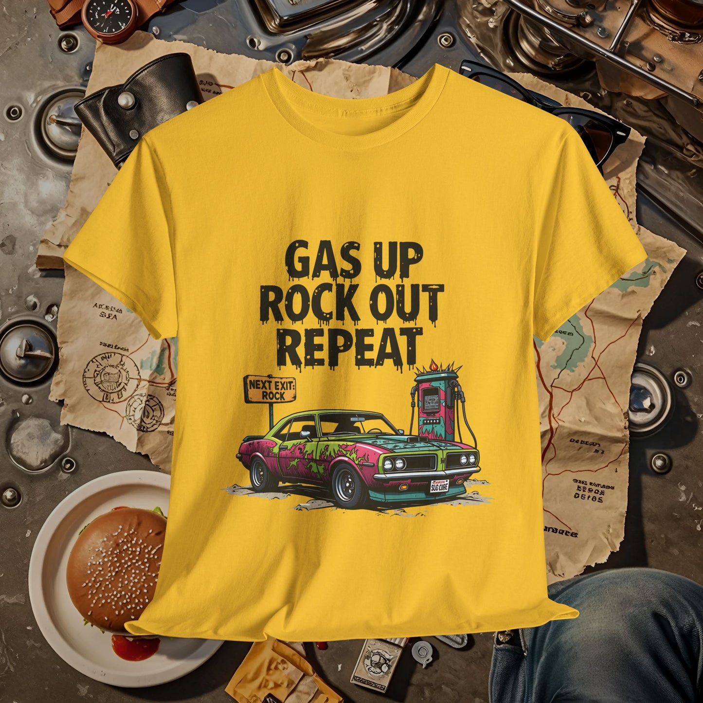 Gas Up, Rock Out and Repeat Road Trip & Vehicle Travel T-Shirts | Car, RV, and Motorcycle Adventure Tees