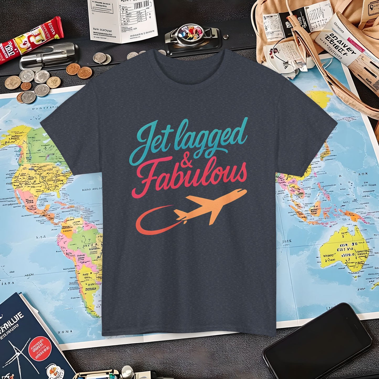 Jet Lagged and Fabulous T-Shirt – Neon Retro Airplane Travel Tee for Frequent Flyers & Stylish Globetrotters Air Travel T-Shirts | Jetsetter, Airport, and International Flight Tees