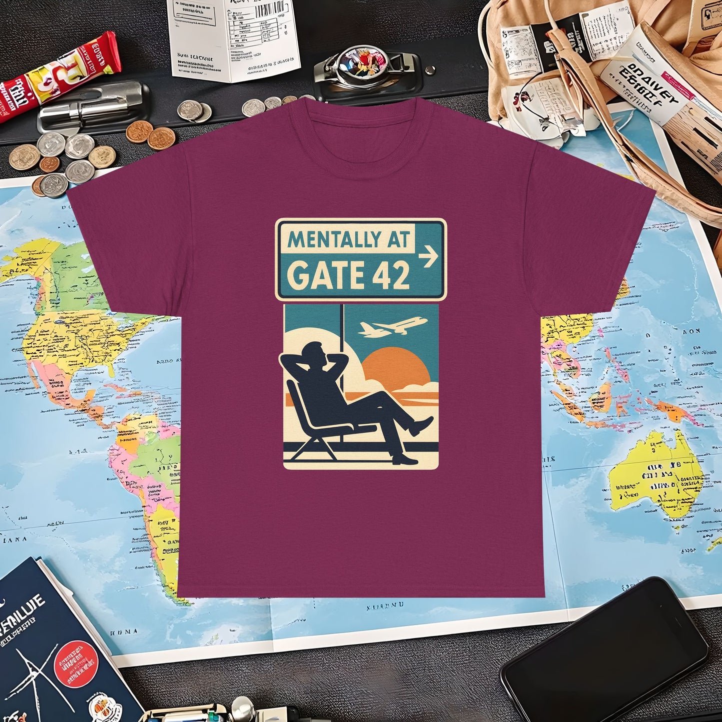 Mentally at Gate 42 Tee – Retro Airport Daydream Vibes Shirt Air Travel T-Shirts | Jetsetter, Airport, and International Flight Tees