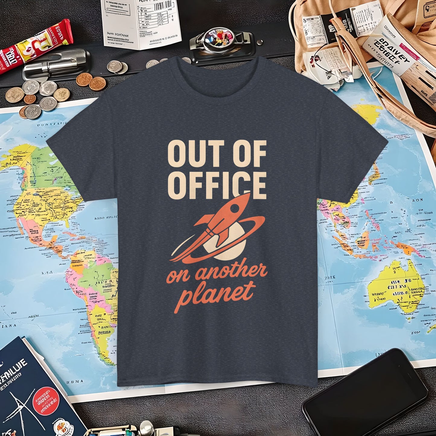 Out of Office, On Another Planet – Retro Rocket Escape Tee Air Travel T-Shirts | Jetsetter, Airport, and International Flight Tees