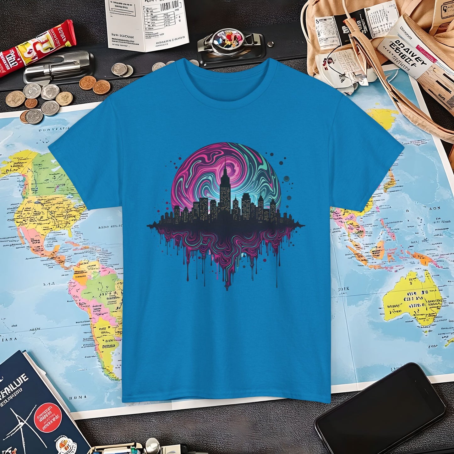 Psychedelic Skyline Air Travel T-Shirts | Jetsetter, Airport, and International Flight Tees