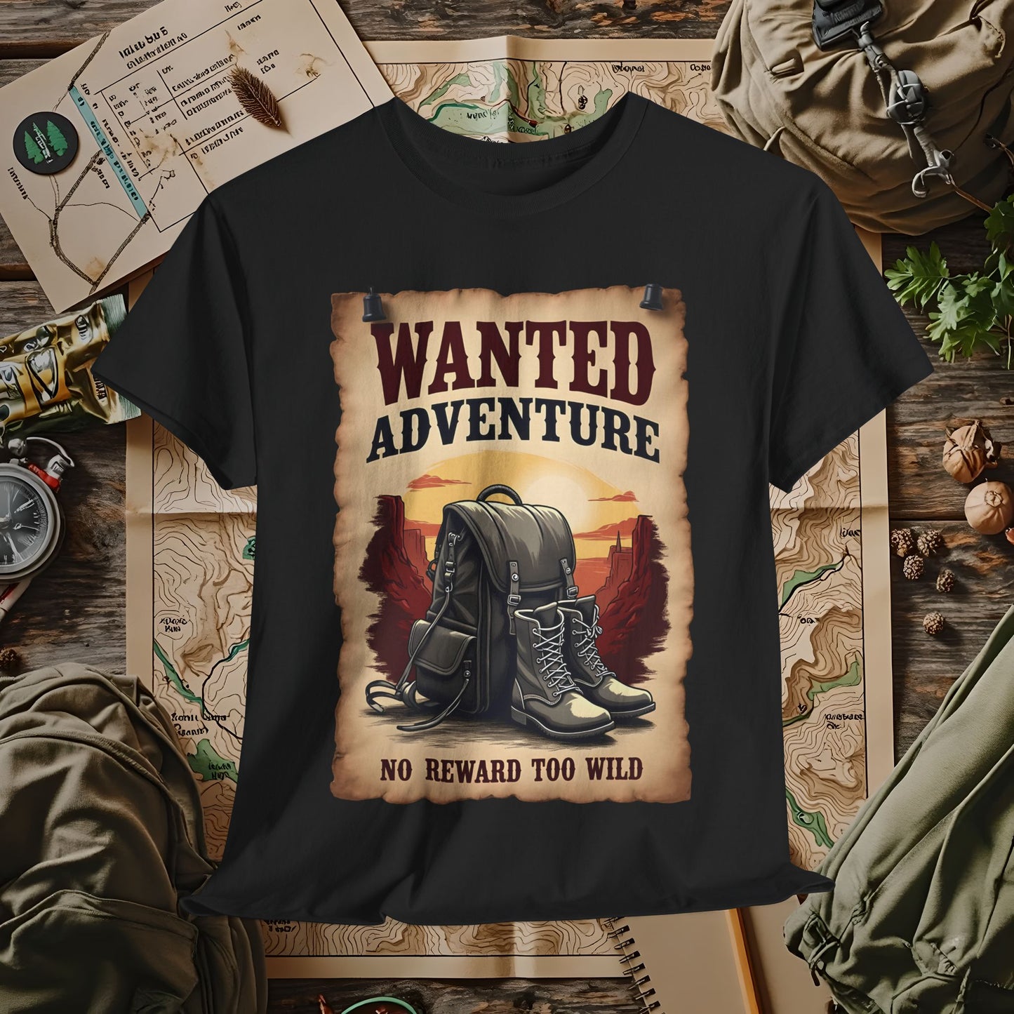 Wanted Adventure, No Reward too Wild, Outdoor Adventure T-Shirts | Camping, Hiking, Rafting & Kayaking Tees for Nature Lovers