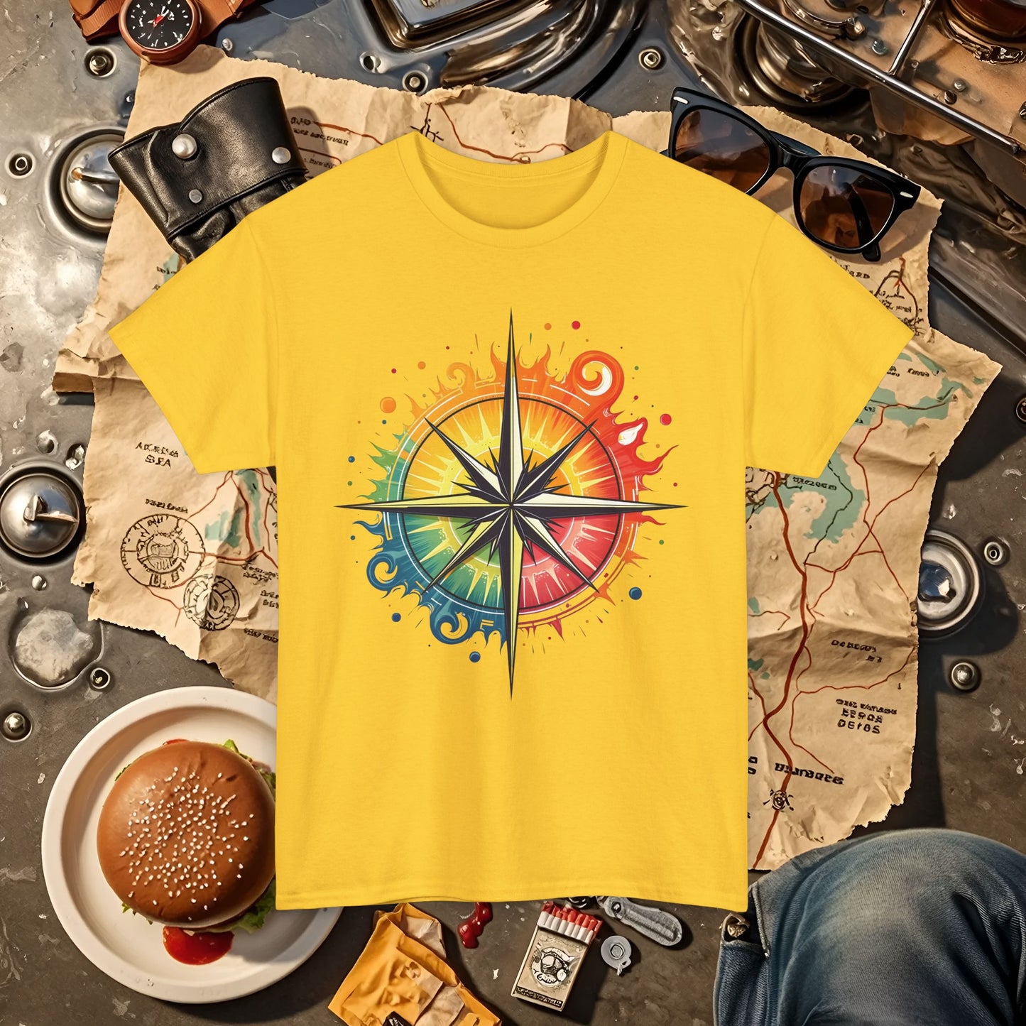 Psychedelic Compass Road Trip & Vehicle Travel T-Shirts | Car, RV, and Motorcycle Adventure Tees