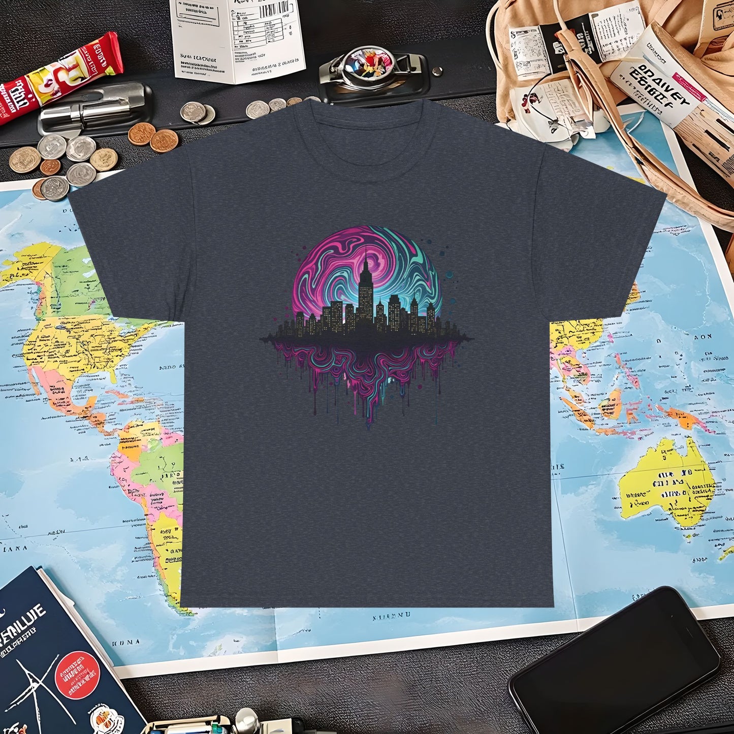 Psychedelic Skyline Air Travel T-Shirts | Jetsetter, Airport, and International Flight Tees
