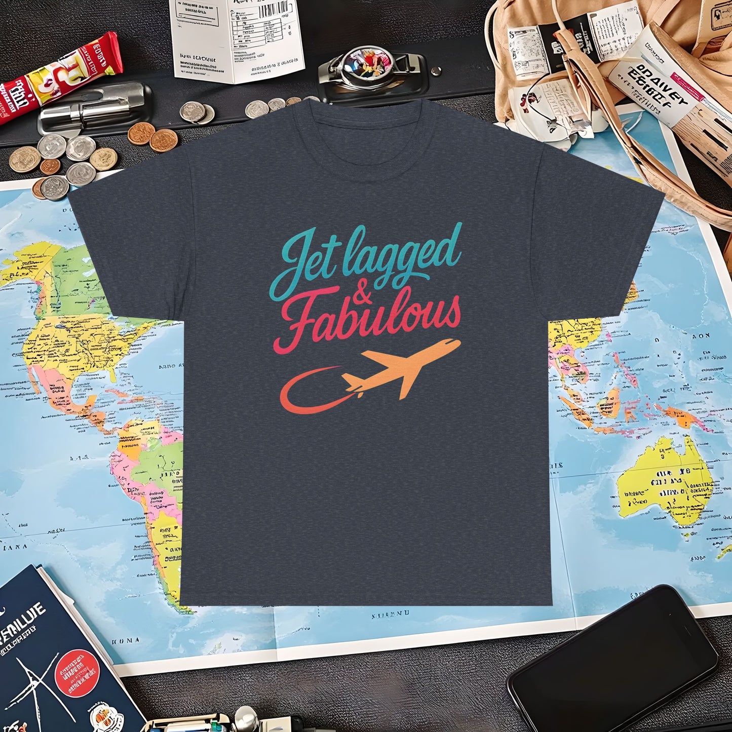 Jet Lagged and Fabulous T-Shirt – Neon Retro Airplane Travel Tee for Frequent Flyers & Stylish Globetrotters Air Travel T-Shirts | Jetsetter, Airport, and International Flight Tees