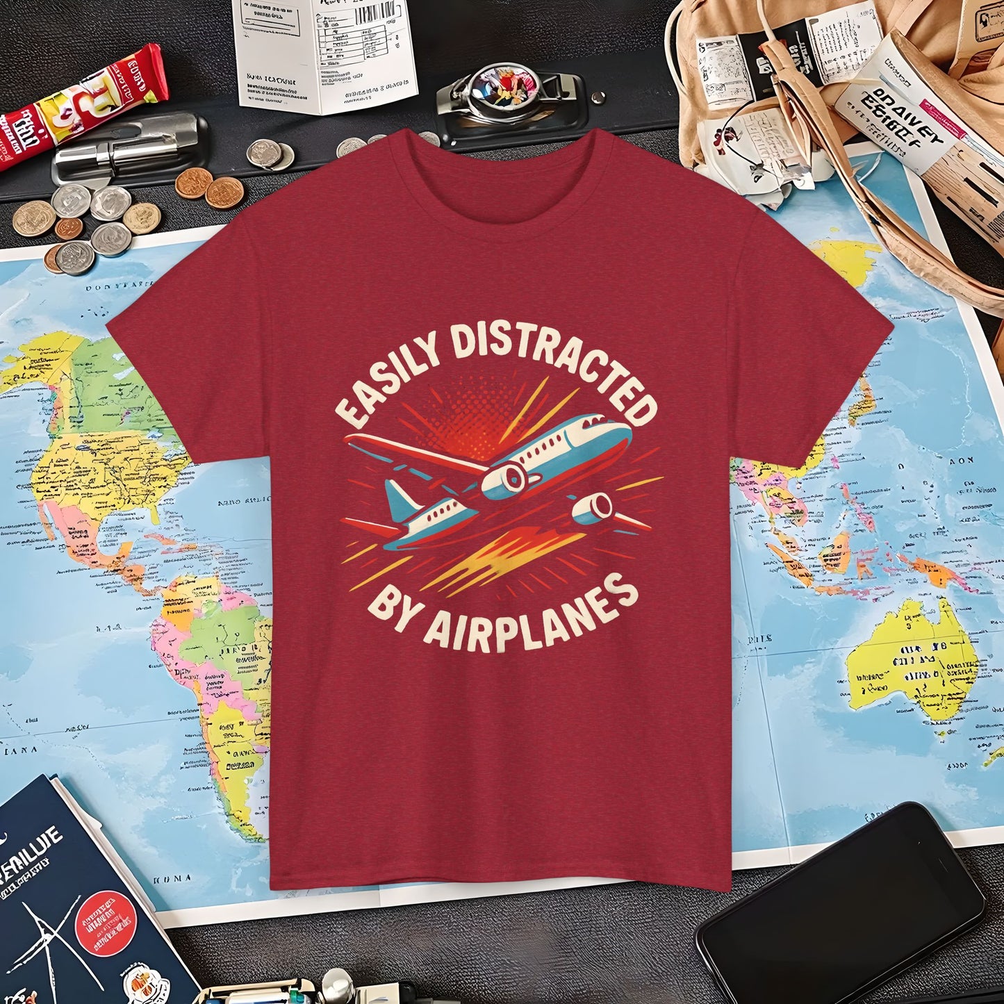 Easily Distracted by Airplanes T-Shirt – Aviation Lover Quote Design Air Travel T-Shirts | Jetsetter, Airport, and International Flight Tees