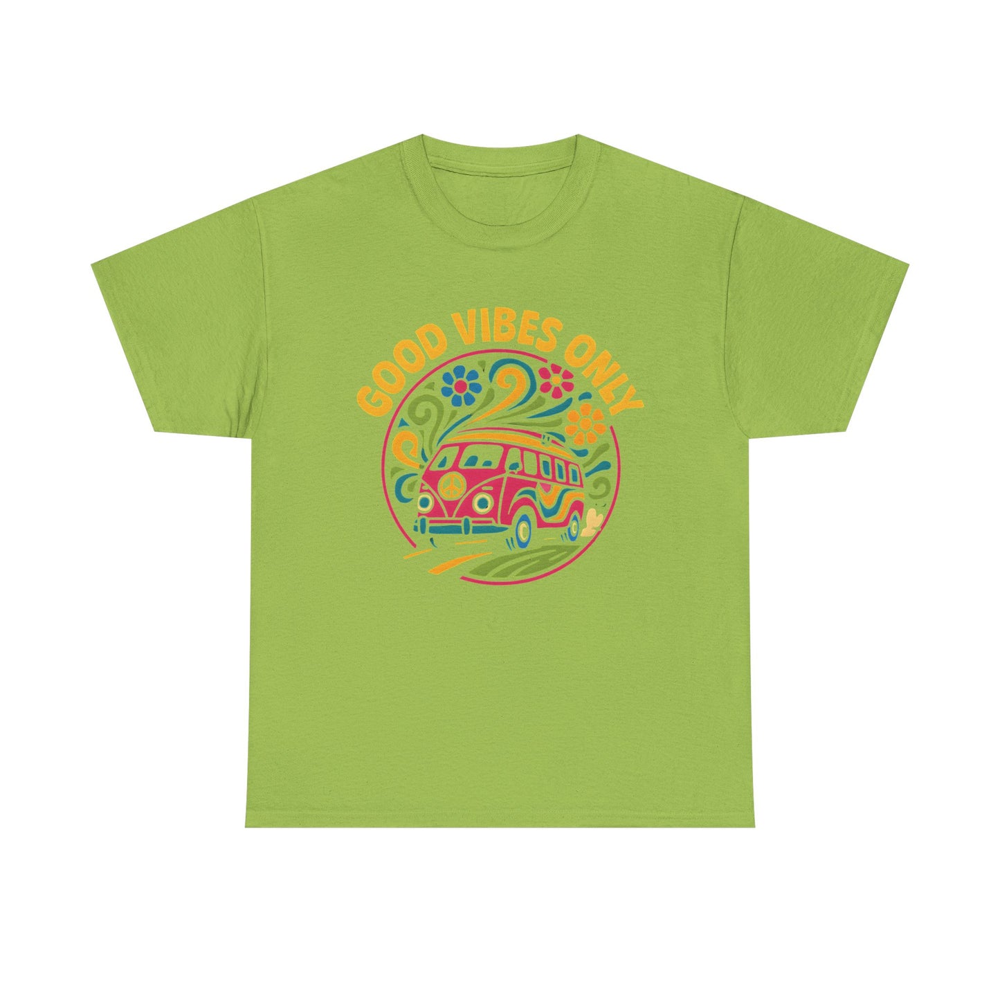 Good Vibes Only T-Shirt – Retro Hippie Van with 70s-Inspired Positivity Road Trip & Vehicle Travel T-Shirts | Car, RV, and Motorcycle Adventure Tees