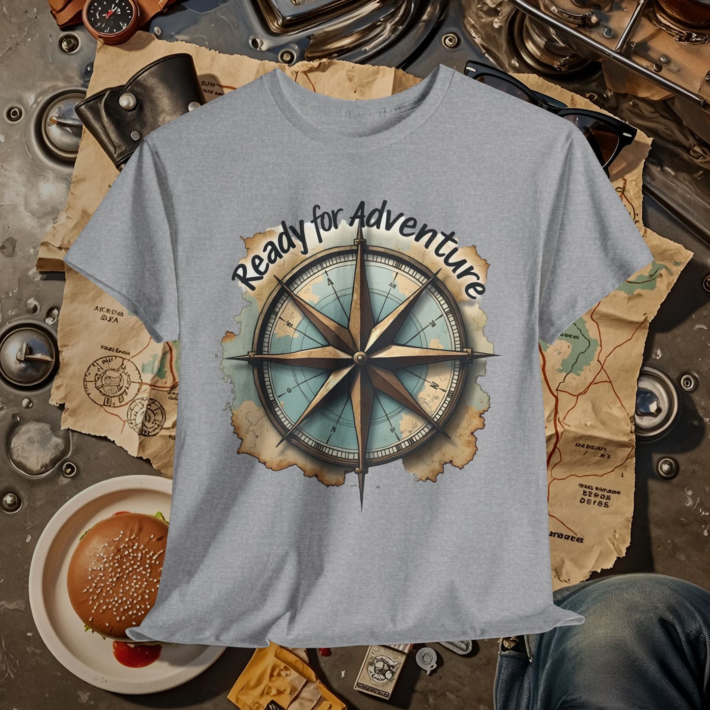 Ready for Adventure Compass Road Trip & Vehicle Travel T-Shirts | Car, RV, and Motorcycle Adventure Tees