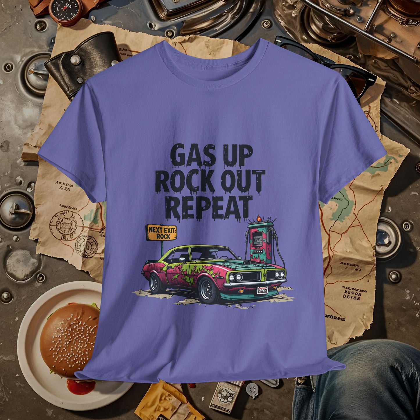 Gas Up, Rock Out and Repeat Road Trip & Vehicle Travel T-Shirts | Car, RV, and Motorcycle Adventure Tees