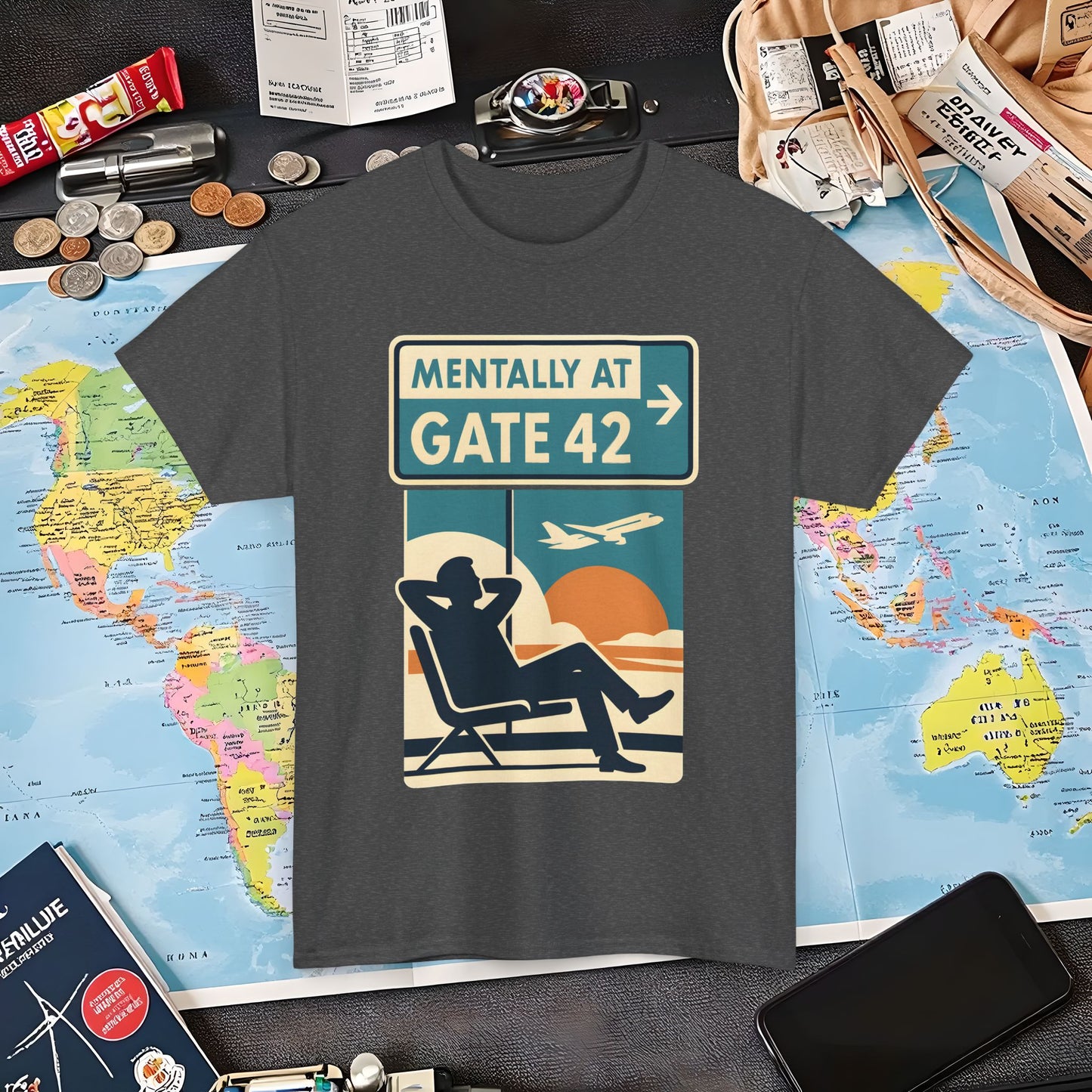 Mentally at Gate 42 Tee – Retro Airport Daydream Vibes Shirt Air Travel T-Shirts | Jetsetter, Airport, and International Flight Tees