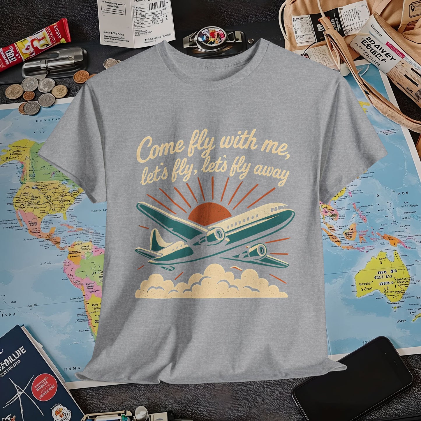 Come Fly With Me T-Shirt – Vintage Skybound Adventure with Retro Airplane DesignAir Travel T-Shirts | Jetsetter, Airport, and International Flight Tees