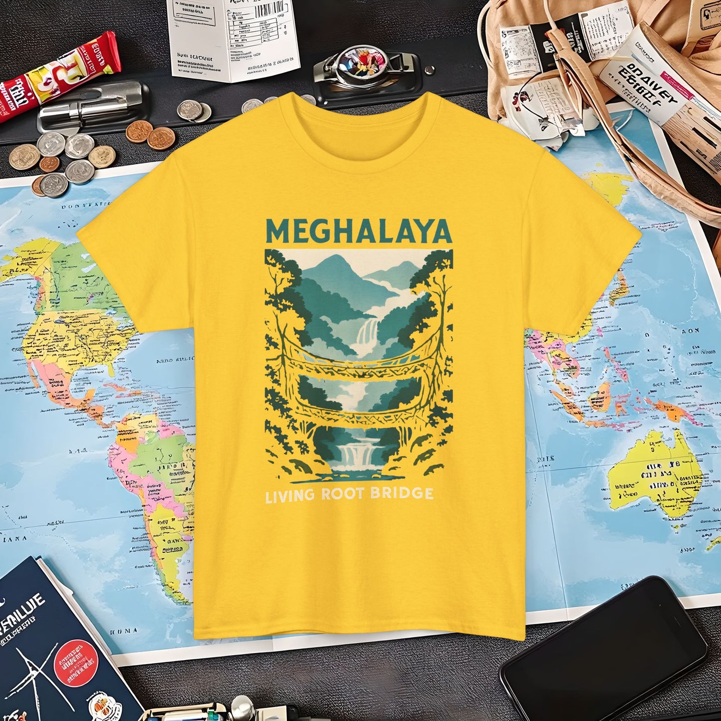 Living Root Bridges of Meghalaya – Hidden India Nature Adventure Tee Air Travel T-Shirts | Jetsetter, Airport, and International Flight Tees