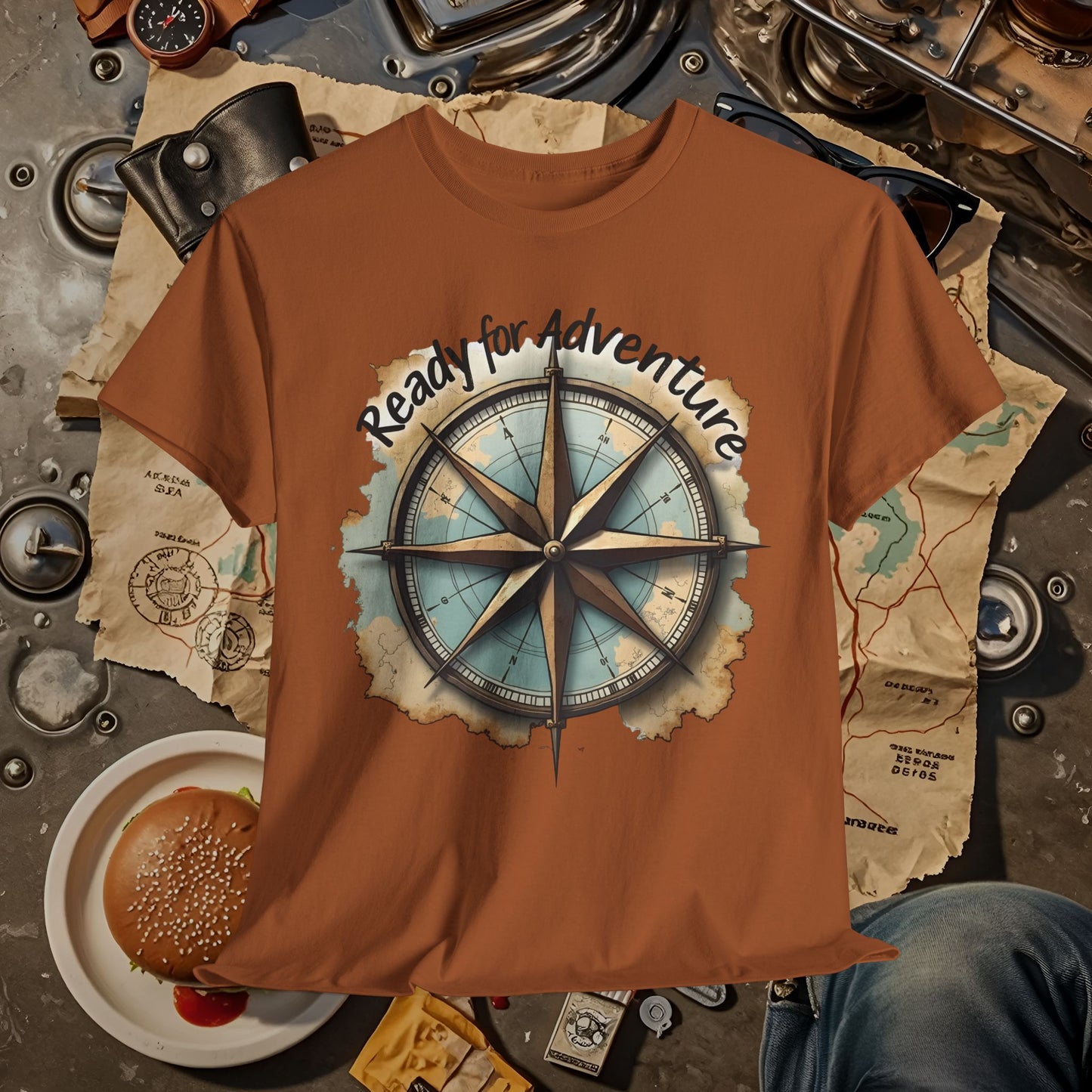 Ready for Adventure Compass Road Trip & Vehicle Travel T-Shirts | Car, RV, and Motorcycle Adventure Tees