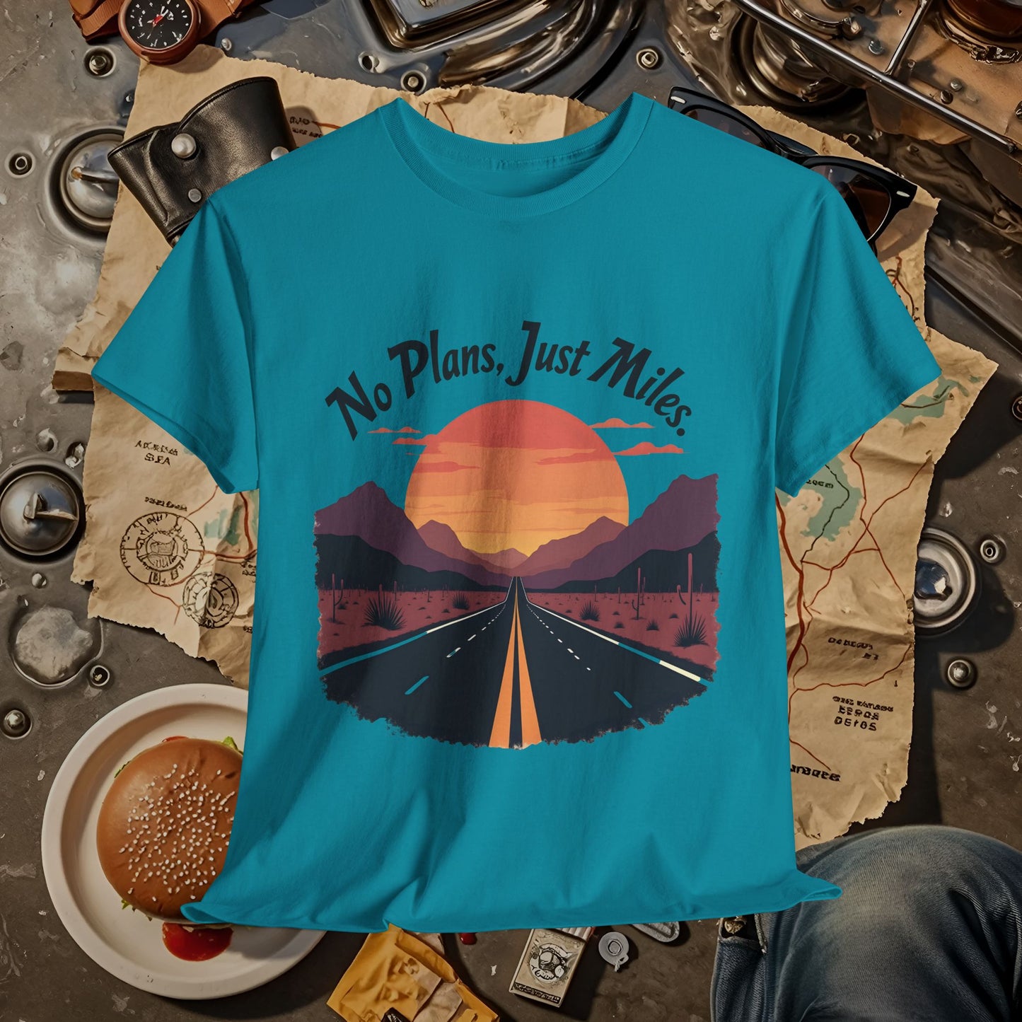 No Plans, Just Miles Adventure Road Unisex Cotton Tee - Travel Shirt, Road Trip Tee, Travel Lover Gift, Nature Lover Shirt, Vacation T-Shirt, Charity Donation