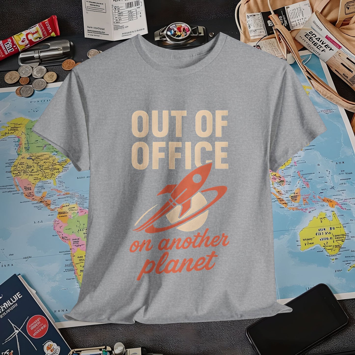 Out of Office, On Another Planet – Retro Rocket Escape Tee Air Travel T-Shirts | Jetsetter, Airport, and International Flight Tees